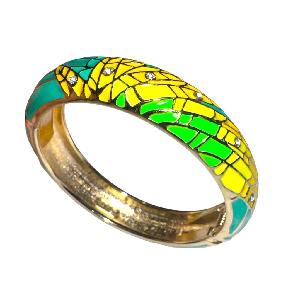 Sequins || Tropical Yellow & Green Enamel Gold tone Bracelet